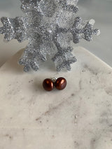 Brown Pearl Stud Earrings