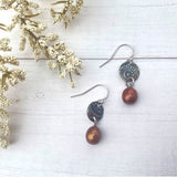 Chocolate Pearl And Fine Silver Drop Earrings