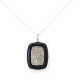 Platinum Coated Drusy Inlayed In Onyx Pendant