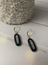 Platinum Coated Drusy Inlayed In Onyx Drop Earrings