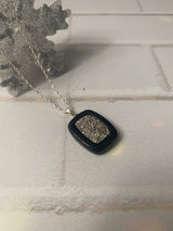 Platinum Coated Drusy Inlayed In Onyx Pendant