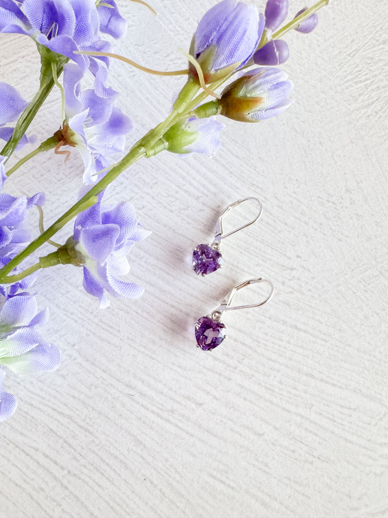 Amethyst Heart Dangle Earrings