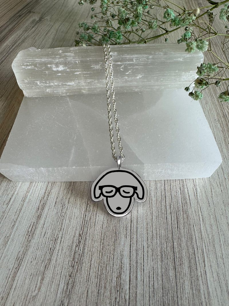 Dog Pedant Silver Dog With Glasses Large