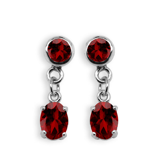 Double Garnet Round Dangle Earrings