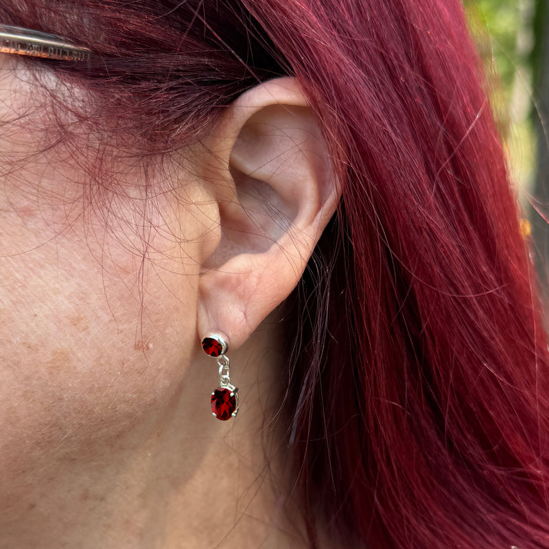 Double Garnet Round Dangle Earrings