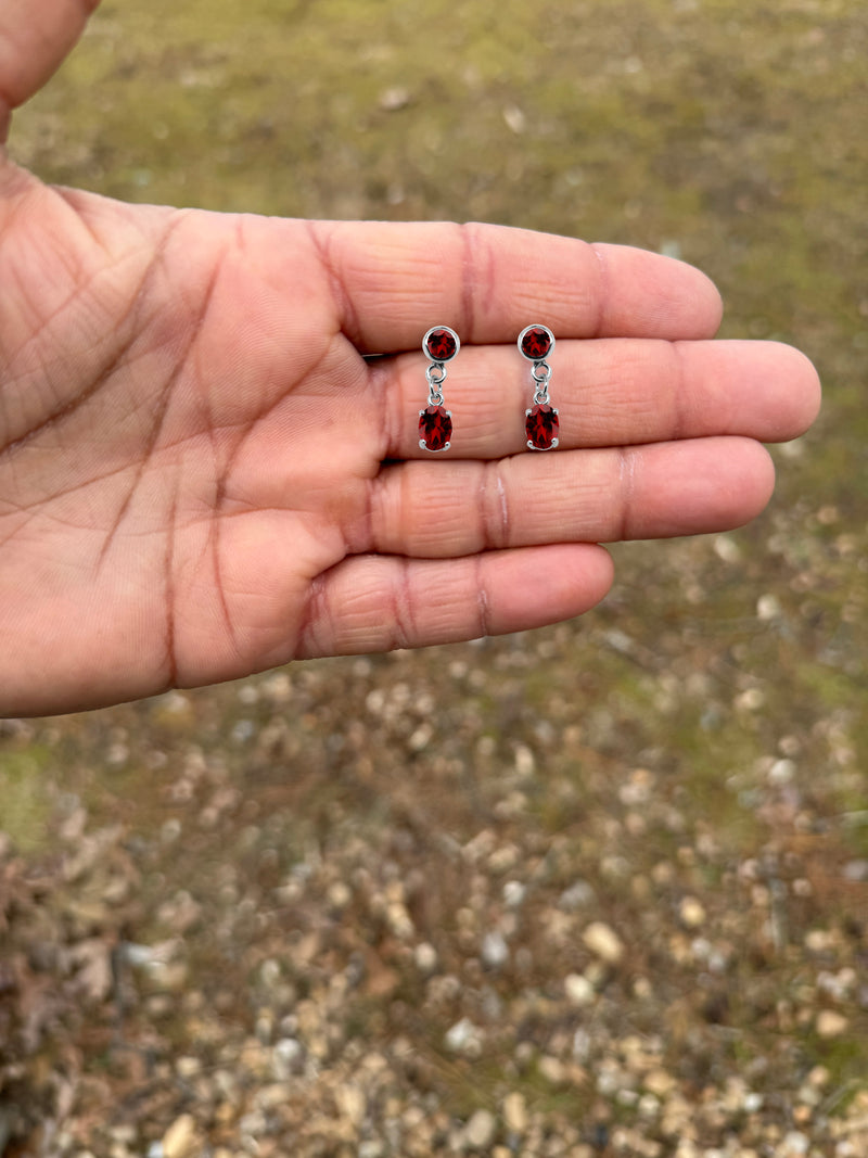 Double Garnet Round Dangle Earrings