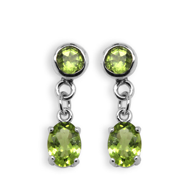 Double Peridot Round Dangle Earrings