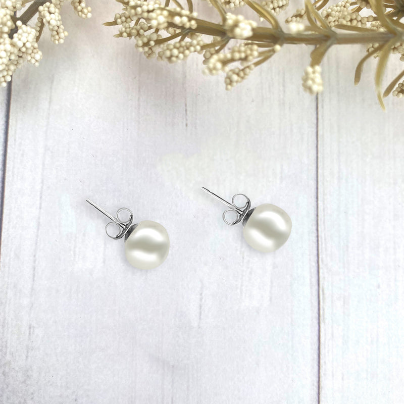 White Pearl Stud Earrings