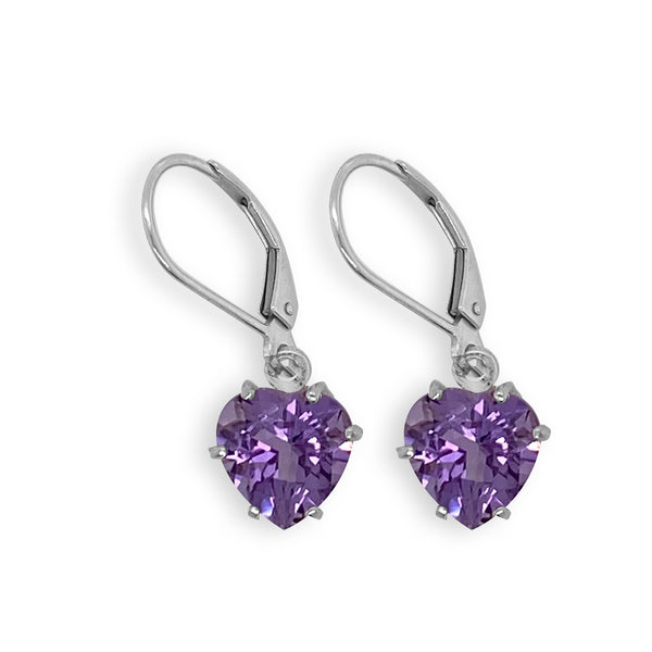 Amethyst Heart Dangle Earrings