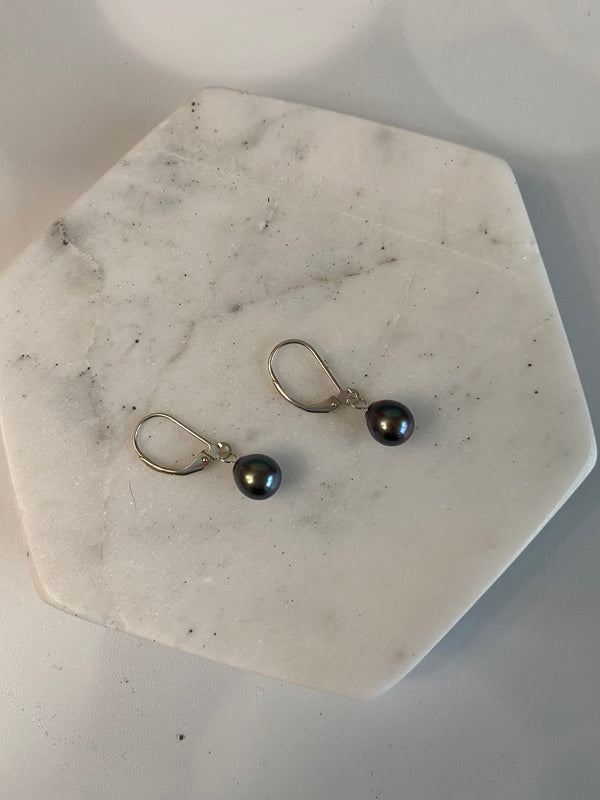 Dark Gray Pearl Drop Earrings