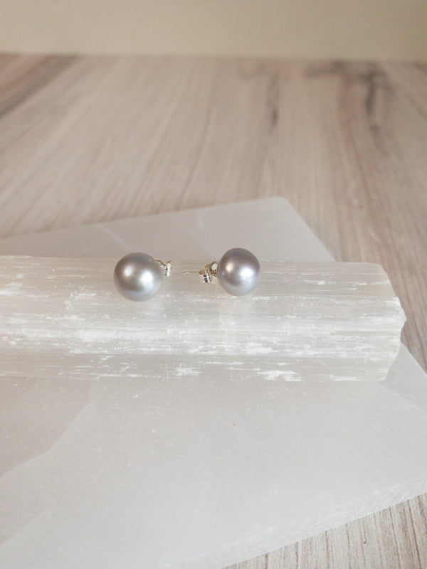 Gray Pearl Stud Earrings