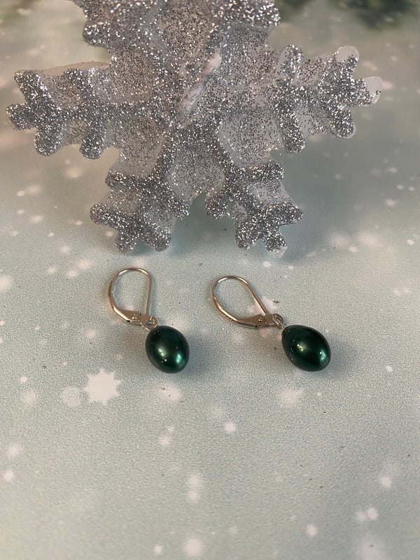 Green Pearl Drop Earrings