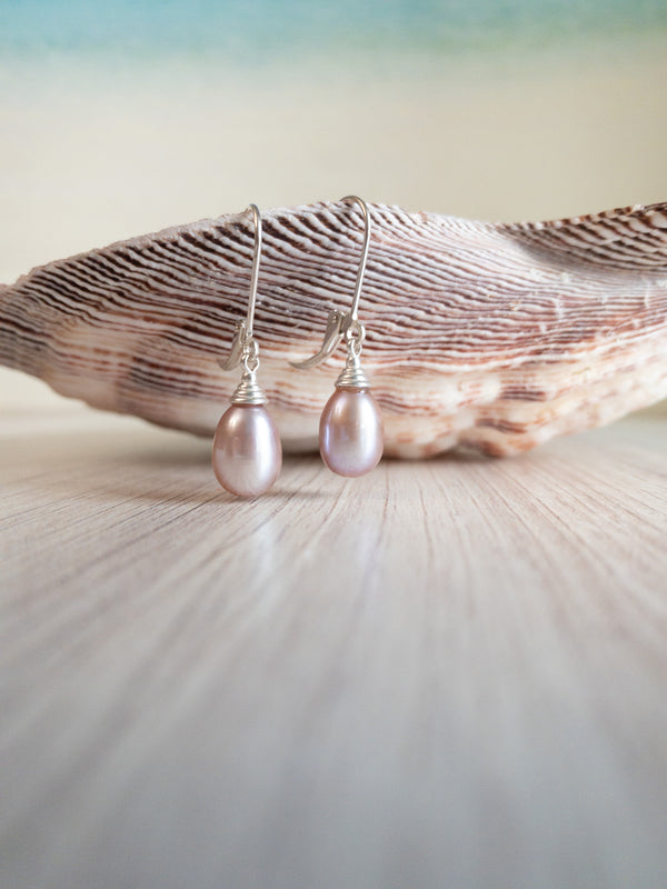 Lavender Pearl Drop Earrings