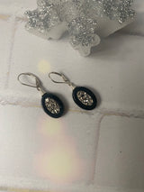 Platinum Coated Drusy Inlayed In Onyx Drop Earrings