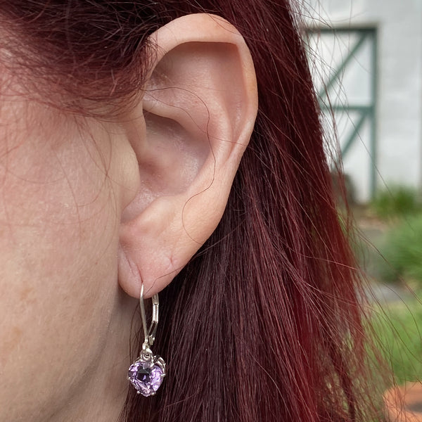 Amethyst Heart Dangle Earrings